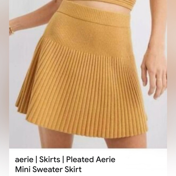 aerie Dresses & Skirts - NWT Aerie Pleated Mini Sweater Skirt - Gold SIZE M